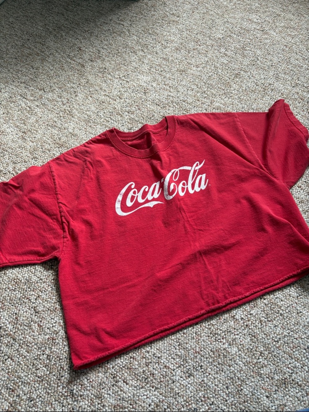 Coca Cola Bright Red Short Sleeve Cropped Tee with White Script